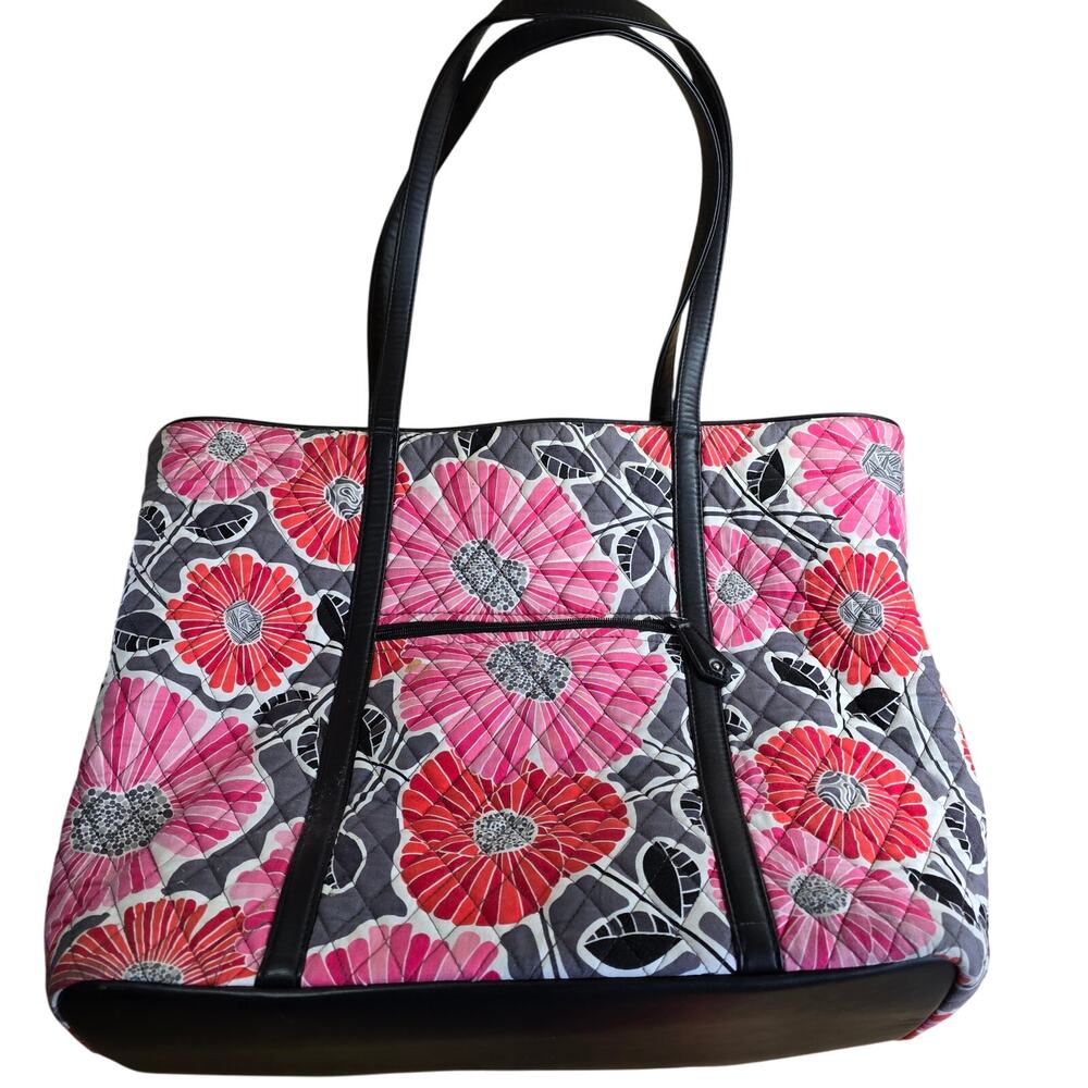 Vera Bradley Retired Cherry Blossom Tote Leather Handles Quilted Boho 13x16x7